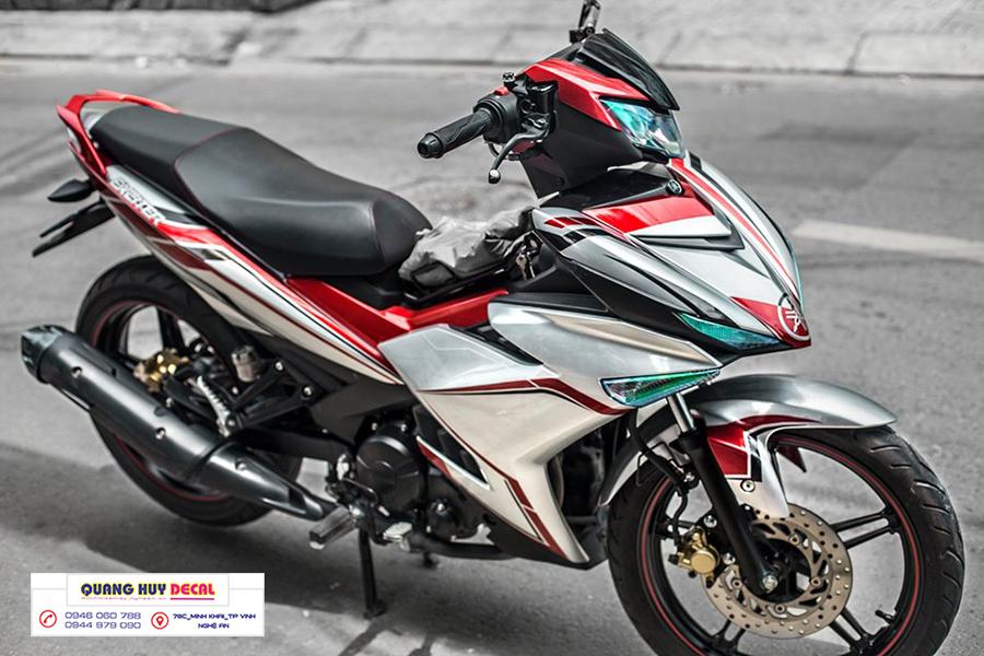 Tem trùm xe máy ex150 trắng đỏ đen slider - Độ tem xe máy ex150 thiết kế theo yêu cầu - Chế tem trùm xe máy exciter 150 rẻ đẹp