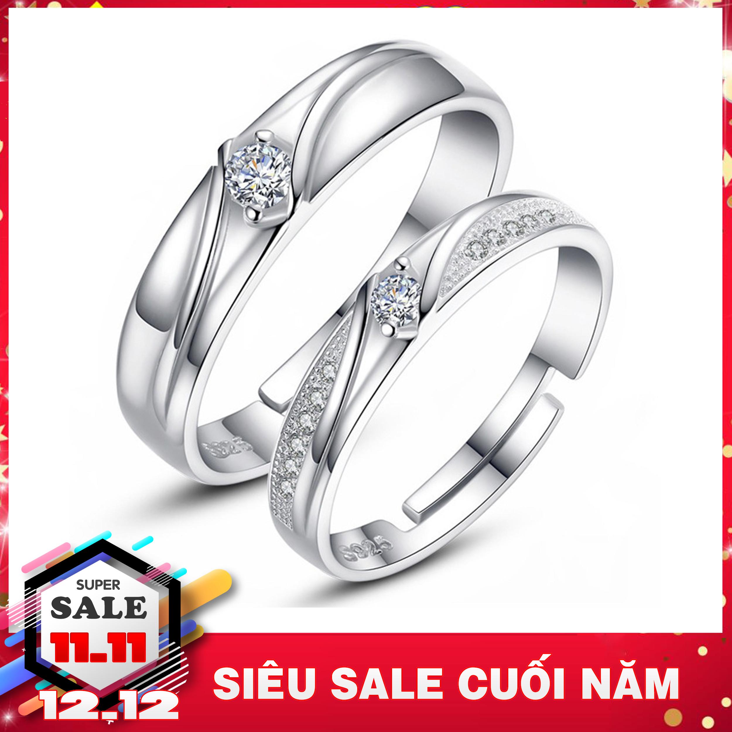 Nhẫn đôi bạc đính đá - Nhẫn cặp - Trang sức bạc Panmila