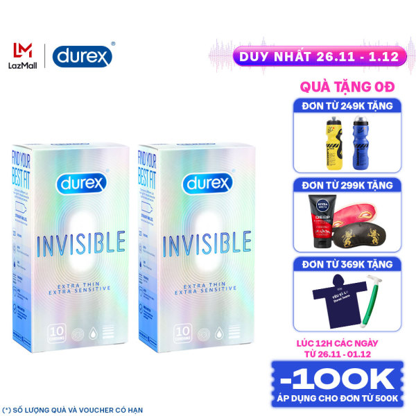 Combo 2 Bao cao su siêu mỏng Durex Invisible Extra Thin Extra Sensitive Hộp 10 Bao - 2 hộp 20 bao nhập khẩu