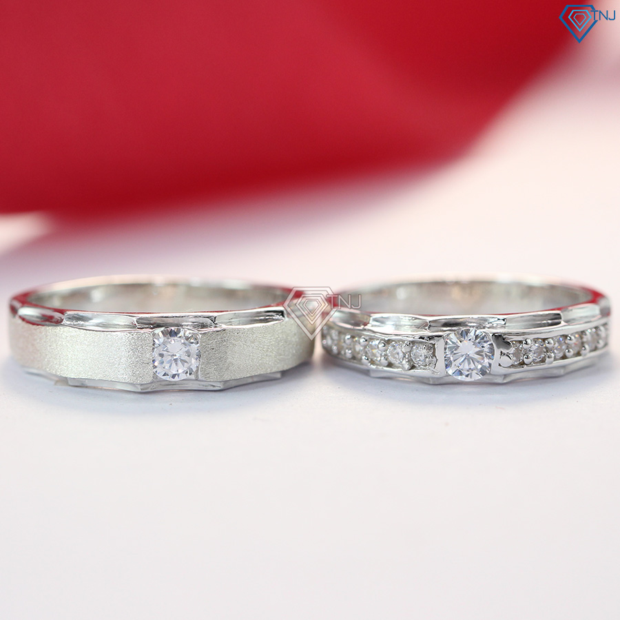 Nhẫn đôi bạc đẹp đính đá, nhẫn cặp tình nhân khắc tên ND0176 - Trang Sức TNJ