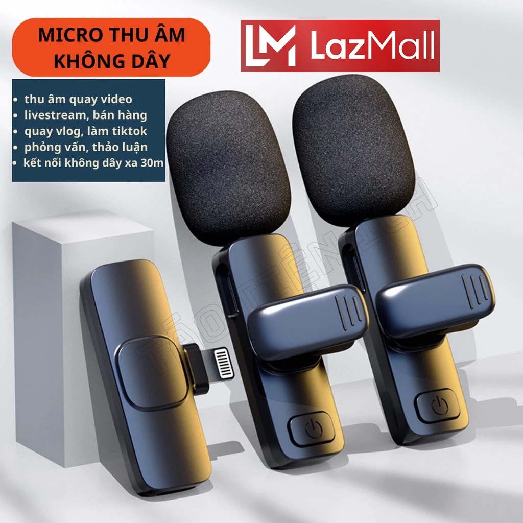 Bộ 2 Micro Thu Âm Không Dây Cho Điện Thoại Cổng Lightning Hỗ Trợ Livestream, Quay Video Review Nhỏ Gọn Tiện Lợi  Âm Thanh Tuyệt Vời