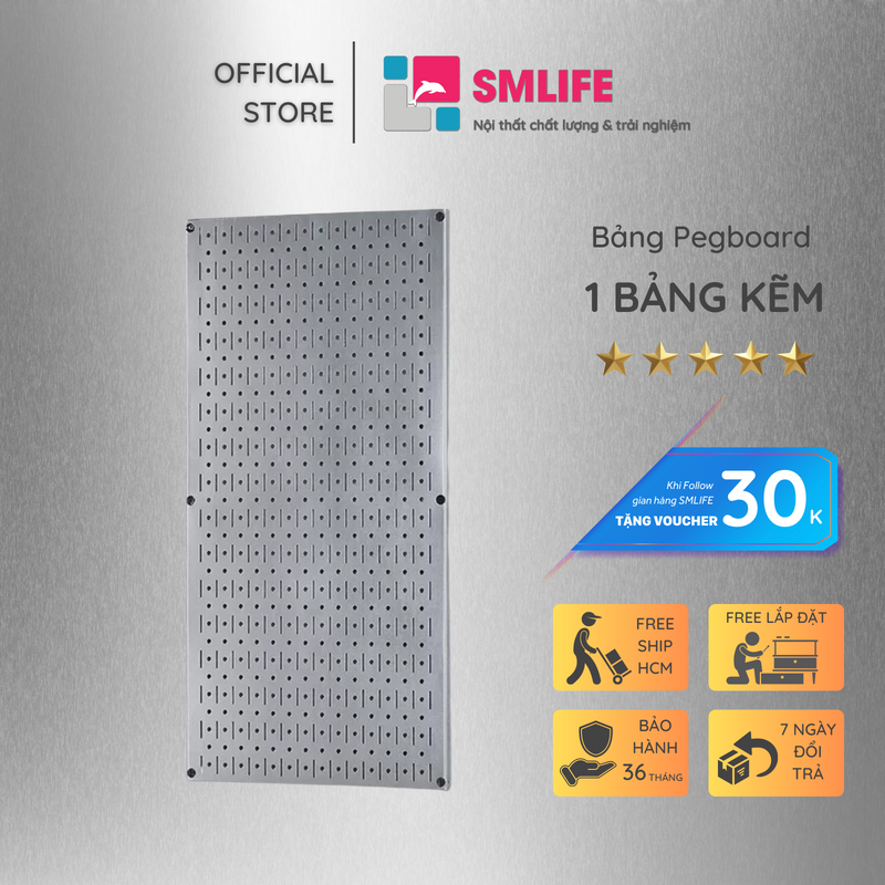Tấm bảng treo dụng cụ Pegboard kim loại SMLIFE 80x40cm - Tấm bảng treo mạ kẽm dày 1,2mm - Lưu trữ dụng cụ trực quan, dễ tìm kiếm