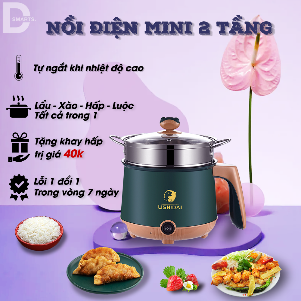 ( 031 ) Nồi Điện Mini 2 Tầng Đa Năng Tặng Kèm Khay Hấp ( Chiên, Xào, Nấu ăn, nấu cơm, nấu lẩu mini ) cho 1-2 người