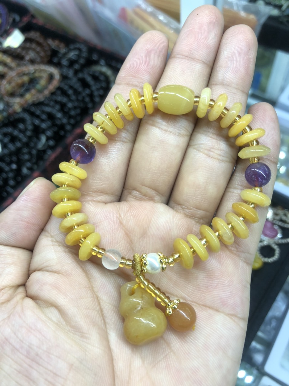 Vòng đeo tay, lắc tay kiểu bánh xe mix lu thống phong thủy đá ngọc hoàng long