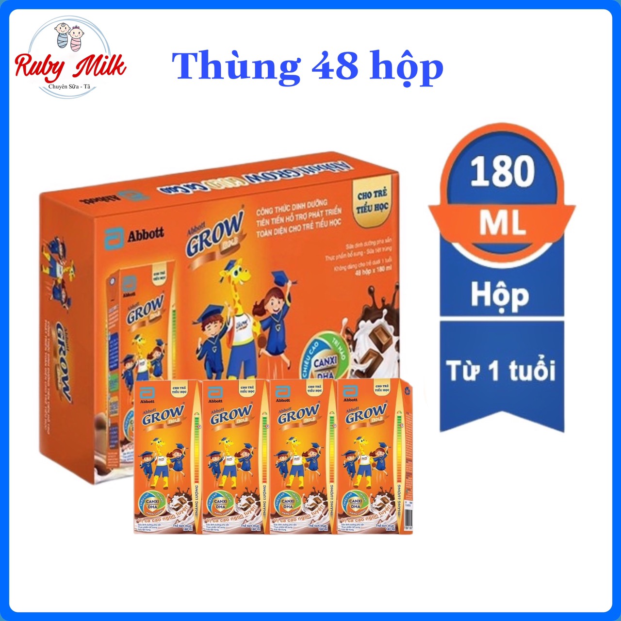 Thùng 48 Hộp Sữa Pha Sẵn Abbott Grow Cacao 180ml