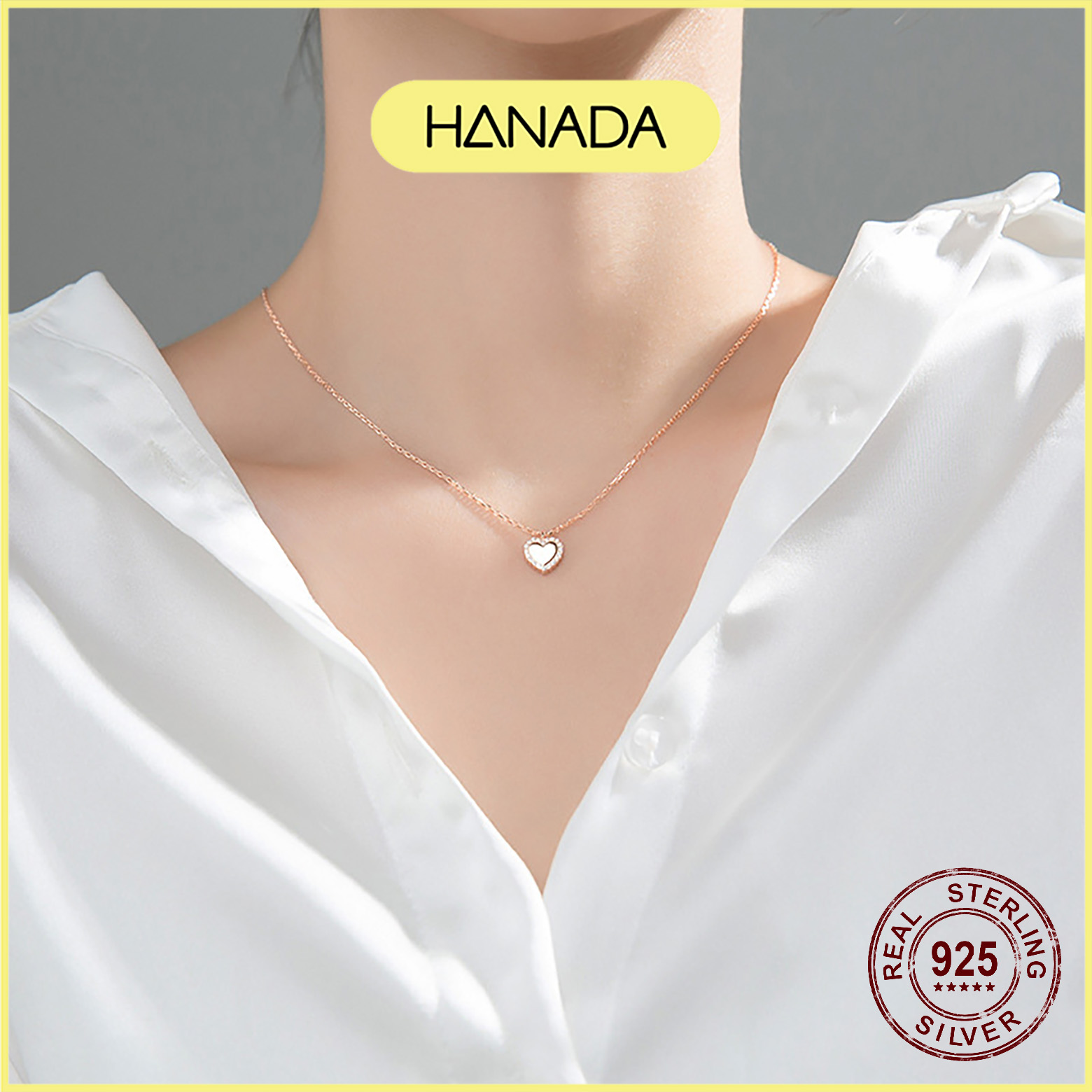 Dây chuyền Hanada Trái tim viền đá 0179