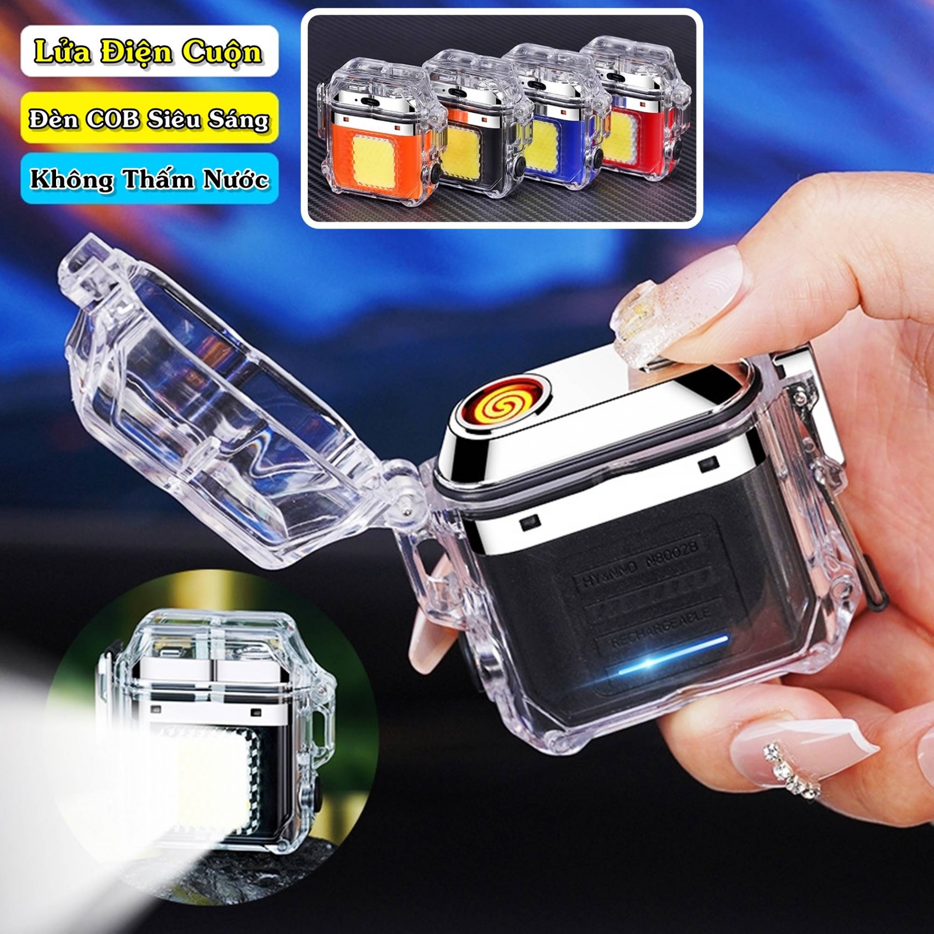 BẬT LỬA ĐIỆN CUỘN CÓ ĐÈN COB SIÊU SÁNG (FULLBOX) - SẠC ĐIỆN