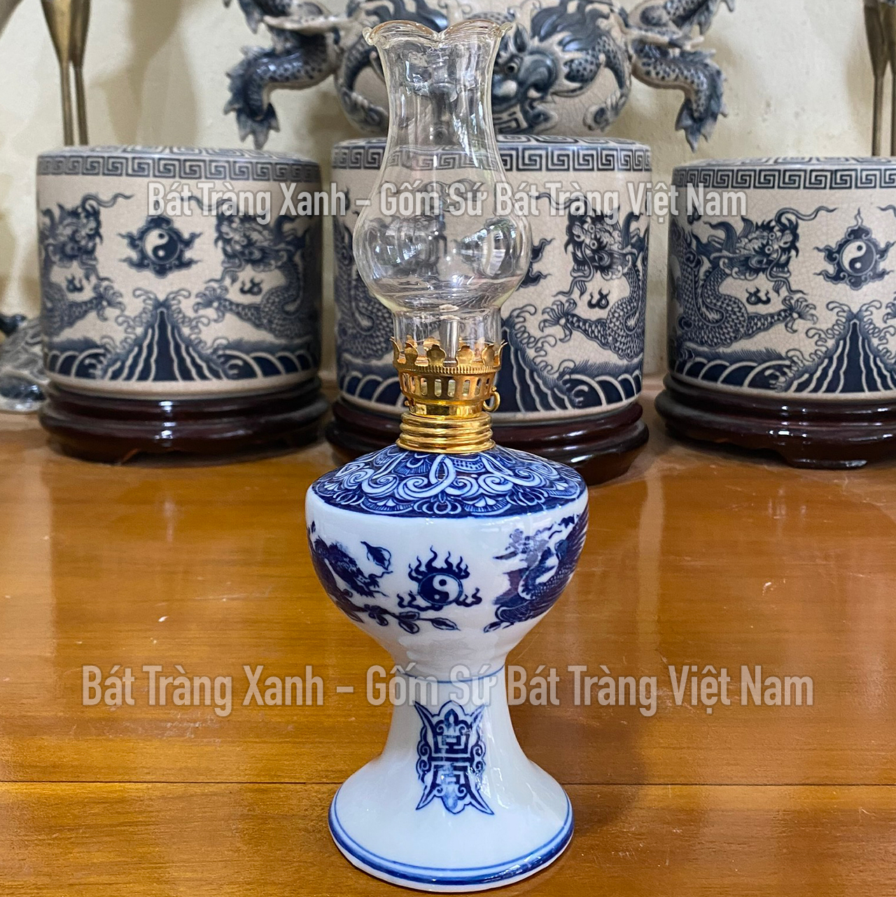 Đèn dầu gốm sứ bát tràng men lam, men trắng, đèn dầu thắp ban thờ, đèn dầu châm hương