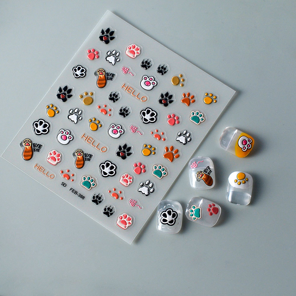 Sticker Lụa Nổi 5D | Chân Chó Mèo Hoạt Hình | Hình Dán Móng Tay