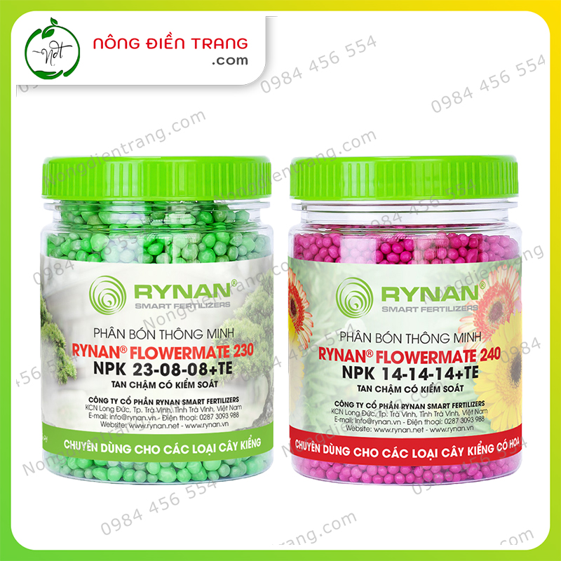 Bộ phân bón tan chậm thông minh rynan flowermate dành cho kiểng lá và hoa kiểng - hộp 150g - rynan 230, rynan 240 vtnn nông điền trang