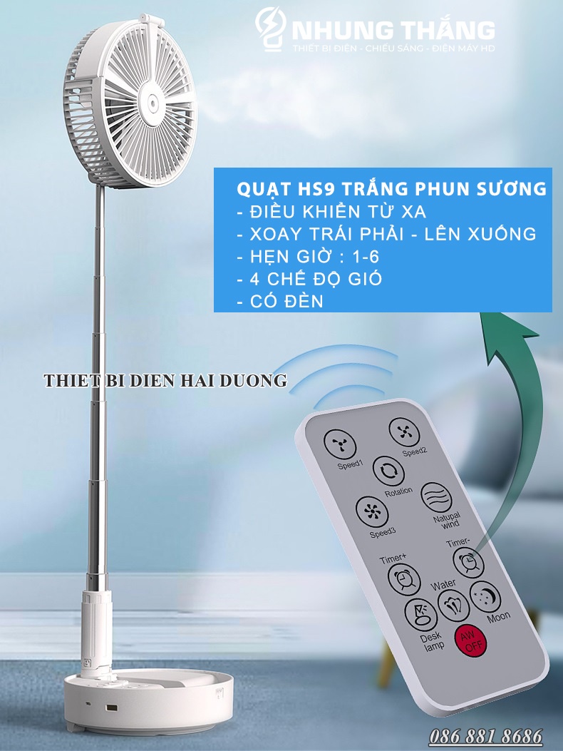 Quạt Tích điện 3 Kiểu Dáng Thông Minh Loại có Khiển - Không Khiển TN134 - Loại Phun Sương TN135 - Energy Green Lighting - Bảo hành 12 tháng