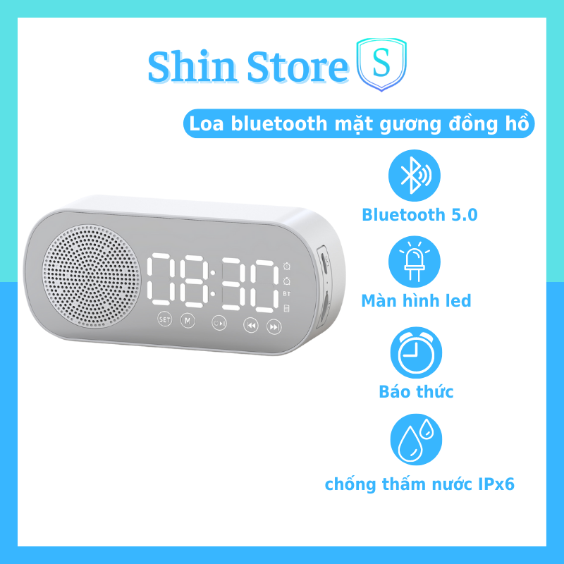 Loa Bluetooth Mini Z7 đồng hồ led để bàn, loa di dộng báo thức mặt gương hỗ trợ thẻ nhớ và đài FM -SHINSOTRE