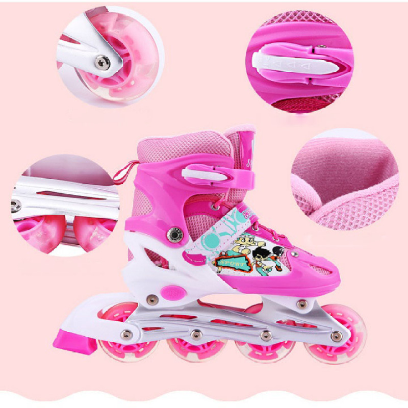 Phân phối { Hot Deal} Giày patin, giày patin trẻ em, giày patin 4 bánh màu Hồng, bánh xe phát sáng + Tặng bộ bảo hộ an toàn