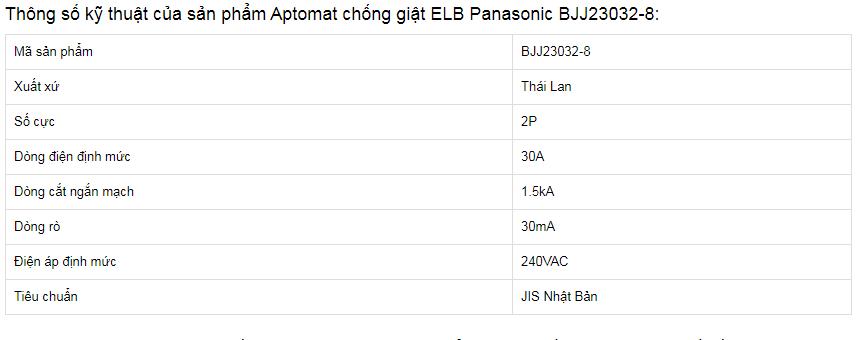 [HCM]Cầu  chống giật Panasonic ELB 30mA BJJ23032-8
