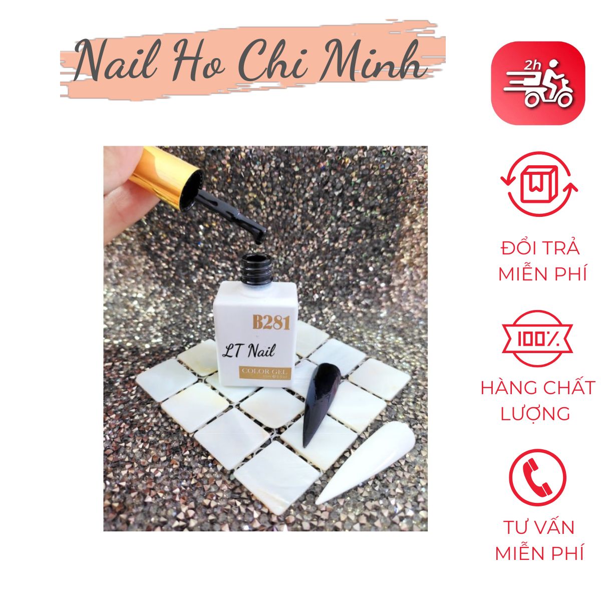 [HCM]Sơn gel đen, trắng B281 chính hãng lên màu chuẩn (15ml)