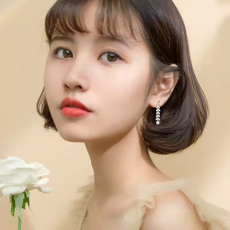 Stainless steel earrings women flower style Pearl Gold-commitment 1 Đổi 1 if black and steel lightning