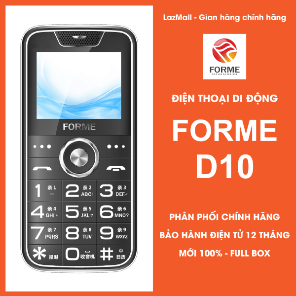 Điện thoại giá rẻ Forme D10, pin 2700mAh, bàn phím số lớn, chức năng gọi khẩn cấp SOS, màn hình 2inch, loa to, font chữ lớn, đọc số cuộc gọi, 2sim, fm không dây - Hàng chính hãng
