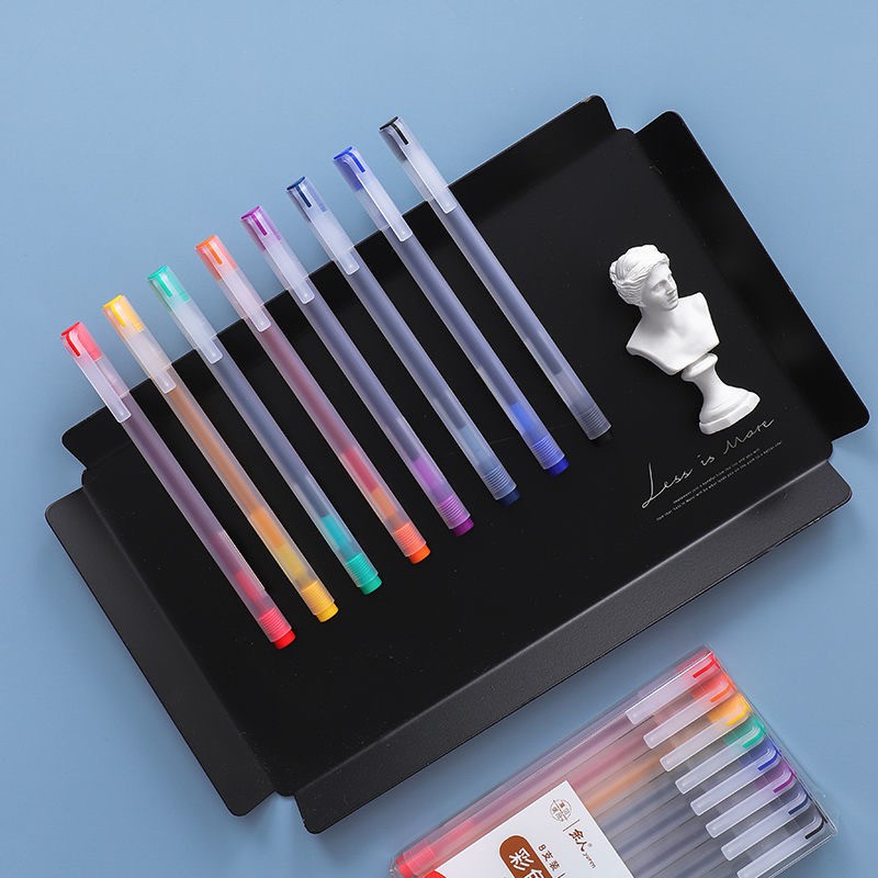 Set 8 Bút Gel Màu Bản Dupe Hoàn Hảo Của Muji Ngòi 0.5Mm - Hộp 8 Bút Mực Nước Gel Màu Không Tắc Mực