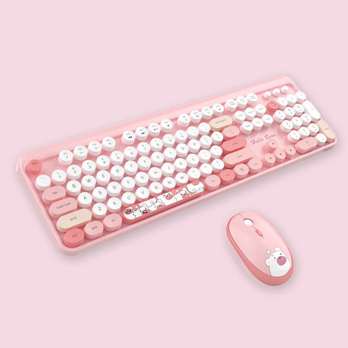 Bộ bàn phím chuột không dây cute Hello Bear - chuột máy tính không dây bàn phím MOFII hồng dễ thương Wireless