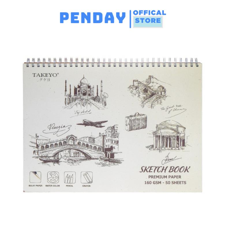 Sổ vẽ màu nước sketchbook lò xo a3 - 50 tờ / quyển - sổ vẽ sketchbook cao cấp - penday store