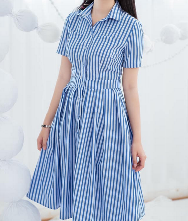 Đầm sơ my xọc xanh