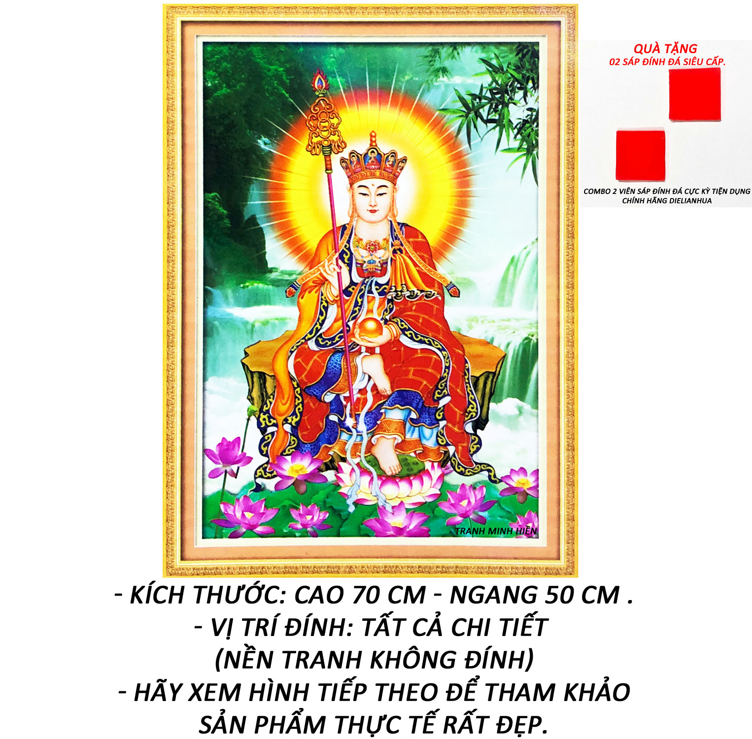 Tranh Đính Đá 5D - Địa Tạng Vương Bồ Tát 16 (Kèm Quà Tặng) - Tranh Minh Hiền (TỰ ĐÍNH ĐÁ)