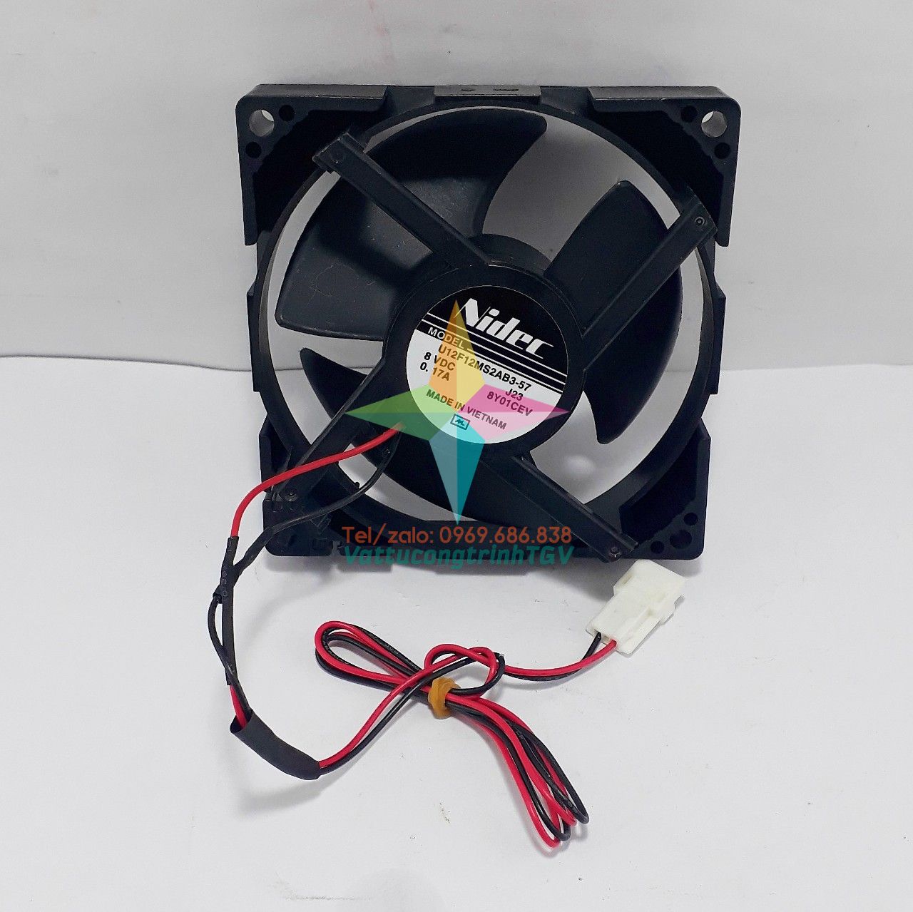 Quạt tủ lạnh 9cm x 9cm NIDEC DC8V-0.17A, 2 dây, 3 cánh