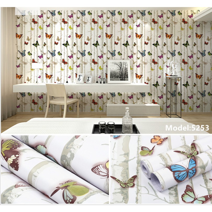 Cuộn 5m giấy dán tường bướm bướm khổ rộng 45cm