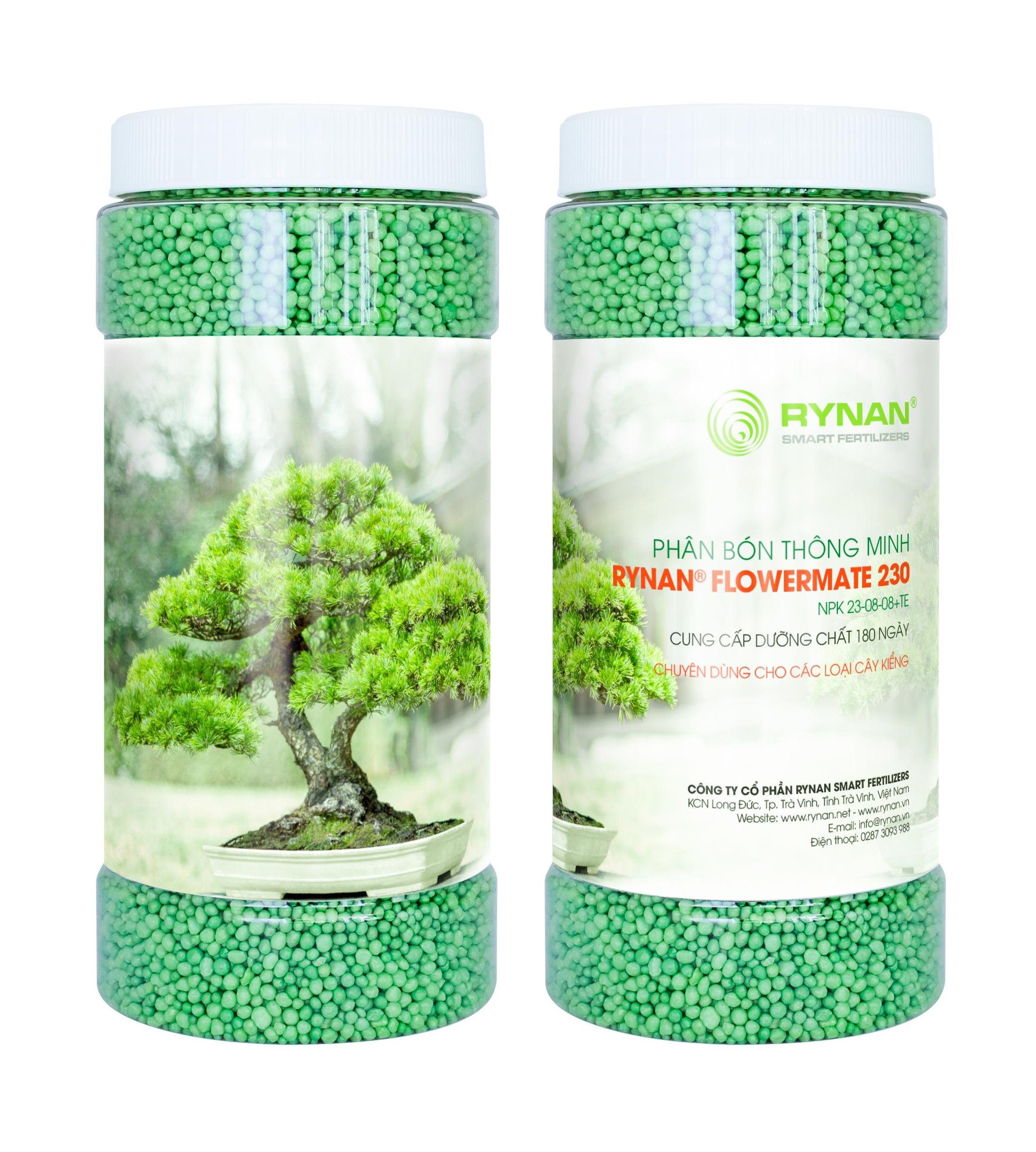 Phân Bón Rynan Thông Minh Tan Chậm Có Kiểm Soát FM 230 NPK (23-8-8+TE+CHITOSAN) (Hũ 1.25kg) - Giúp cây đâm chồi ra lá to lá xanh lá. Chuyên dùng cho hoa kiểng và Bonsai