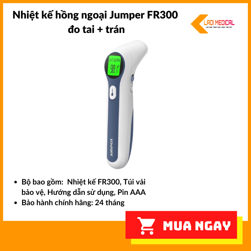 Nhiệt kế hồng ngoại Jumper FR300 đo tai + trán FDA Hoa Kỳ + Xuất USA Hàng