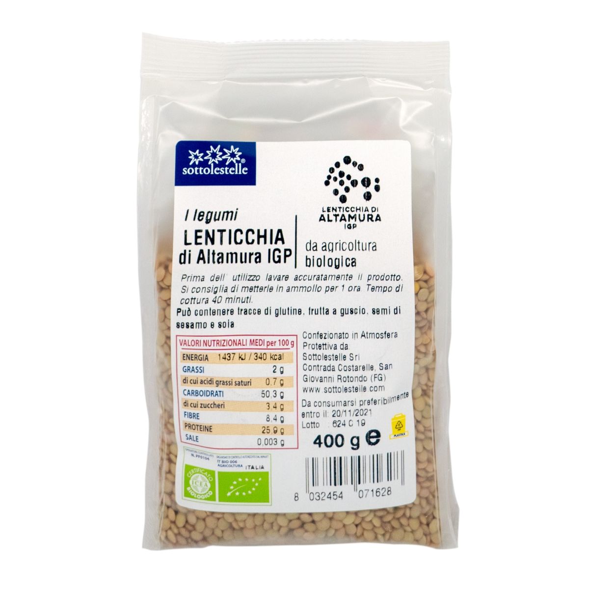 [HCM]Đậu Lăng Xanh Hữu Cơ Sottolestelle - 400g