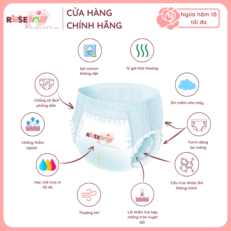 Thùng Tã Dán ROSE BABY Size L (144 miếng)