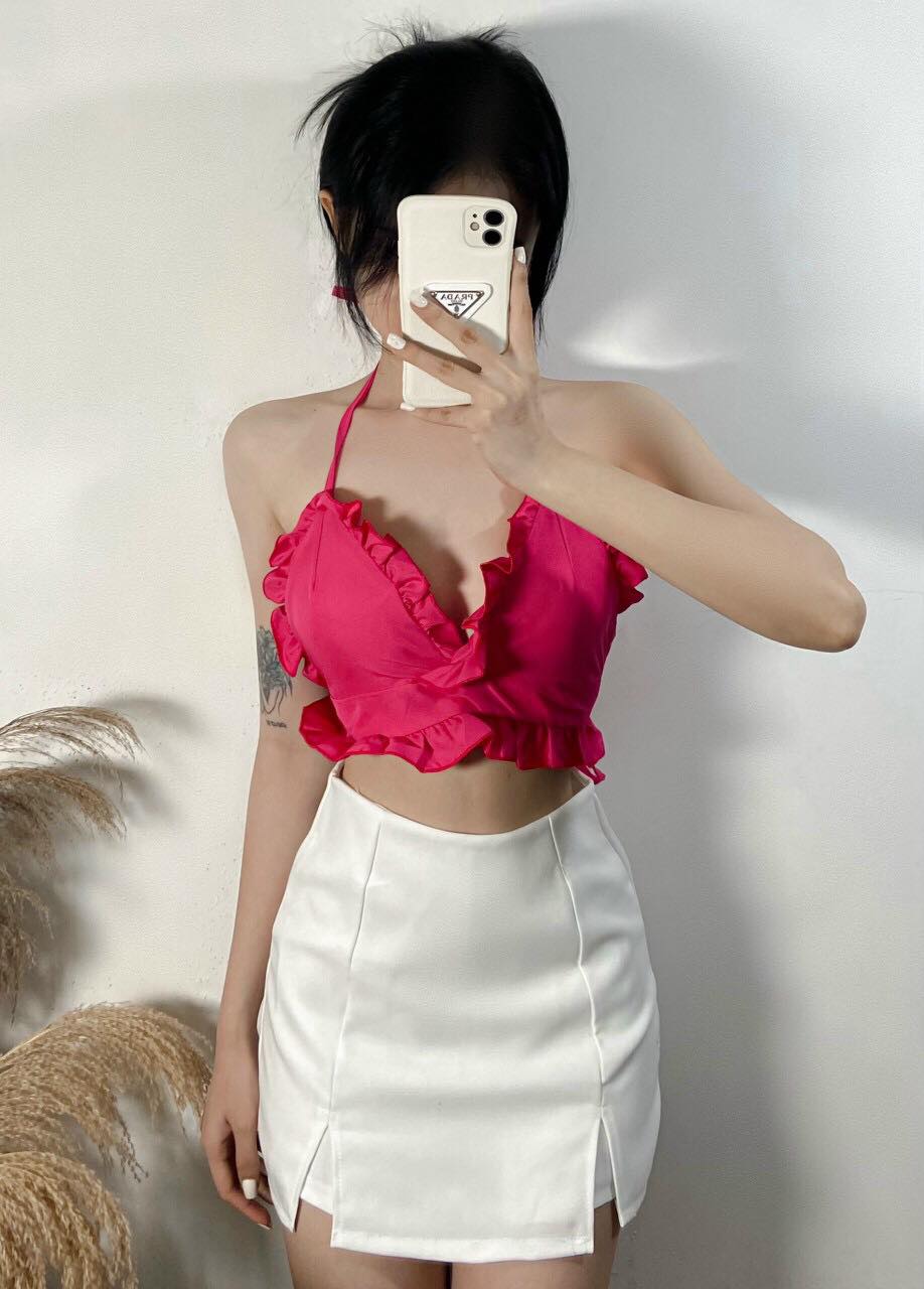 Áo Croptop Dây Yếm Cột Viền Bèo