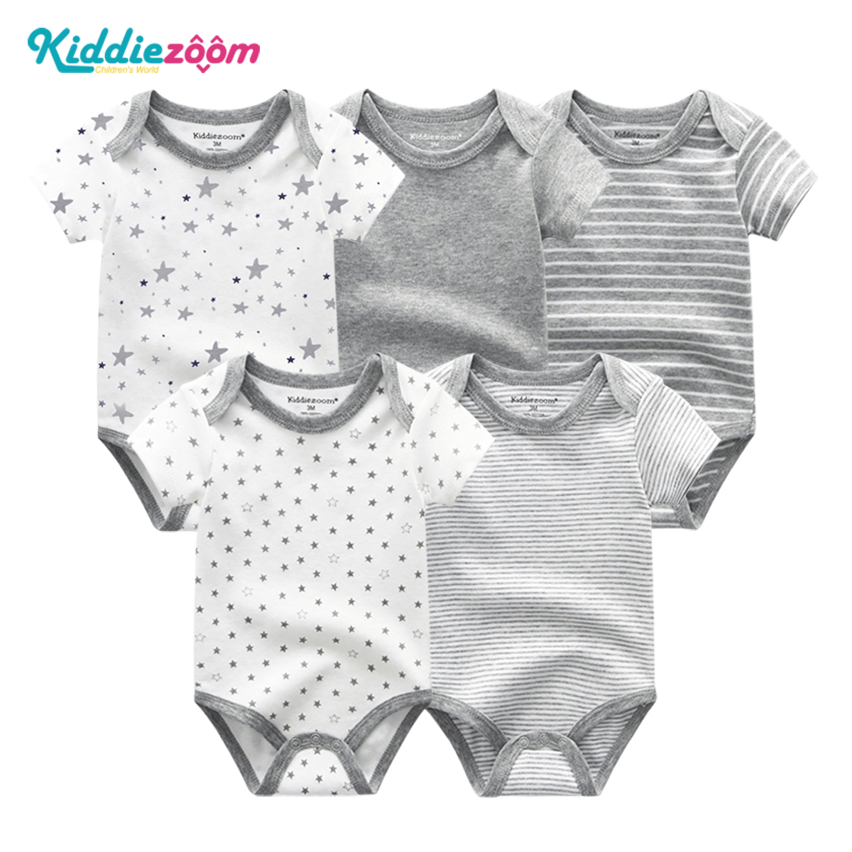 Kiddiezoom Set 5 Bộ Jumsuit Áo Liền Quần Trẻ Em Chất Vải Cotton Mềm Mại Thoáng Mát Thân Thiện Với Làn Da Trẻ