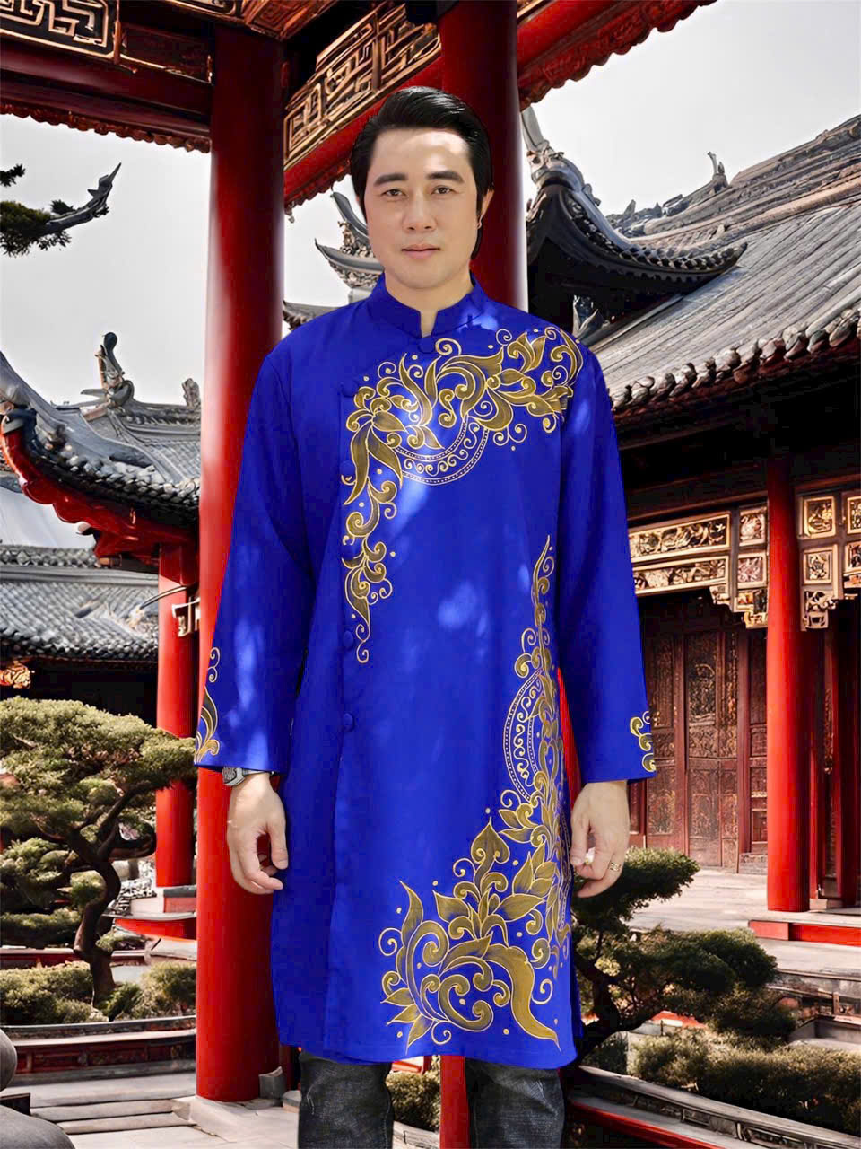 Áo Dài Truyền Thống # Áo Dài Gấm Lụa Họa Tiết Cho Nam # Quần Áo Nam Cao Cấp