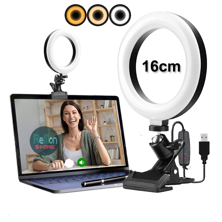 [LED ring light with clamp] for LCD Laptop Phone teaching-learning online live streaming in Zoom Classroom Teams Google 3 color size 16cm USB