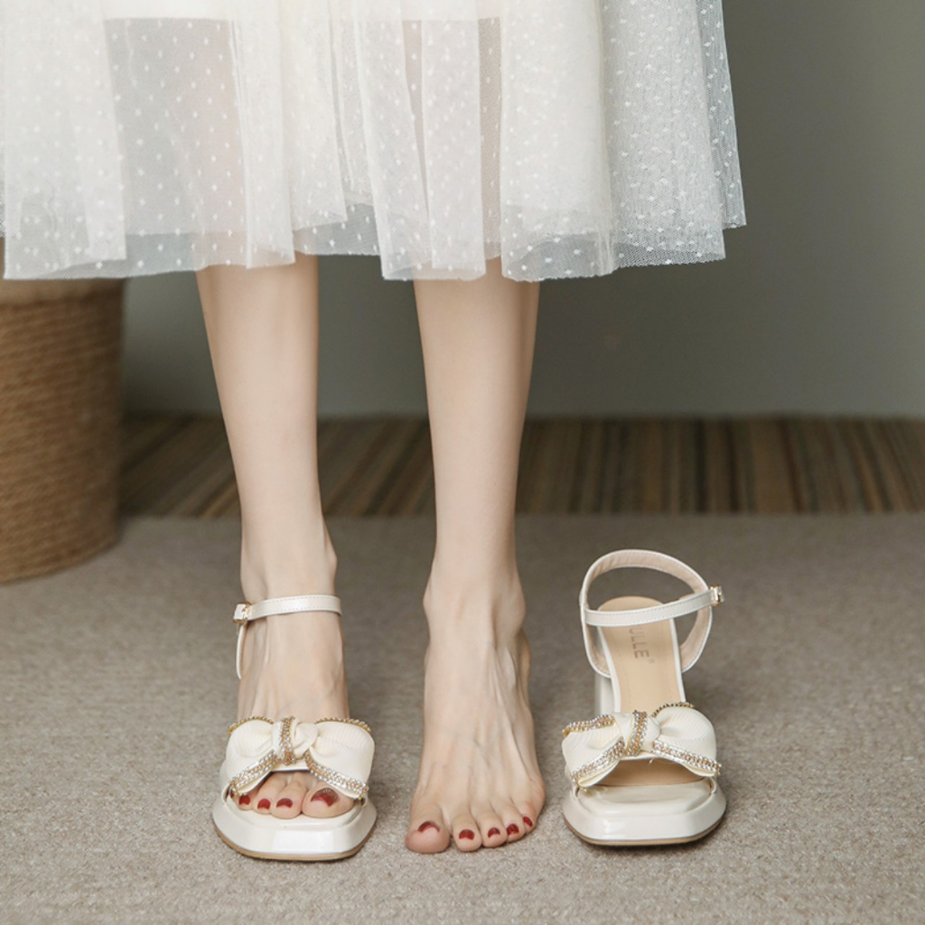 Giày sandal cao gót nữ nths93, có 2 màu đen, trắng đế đúp, cao 10p, thời trang 2023