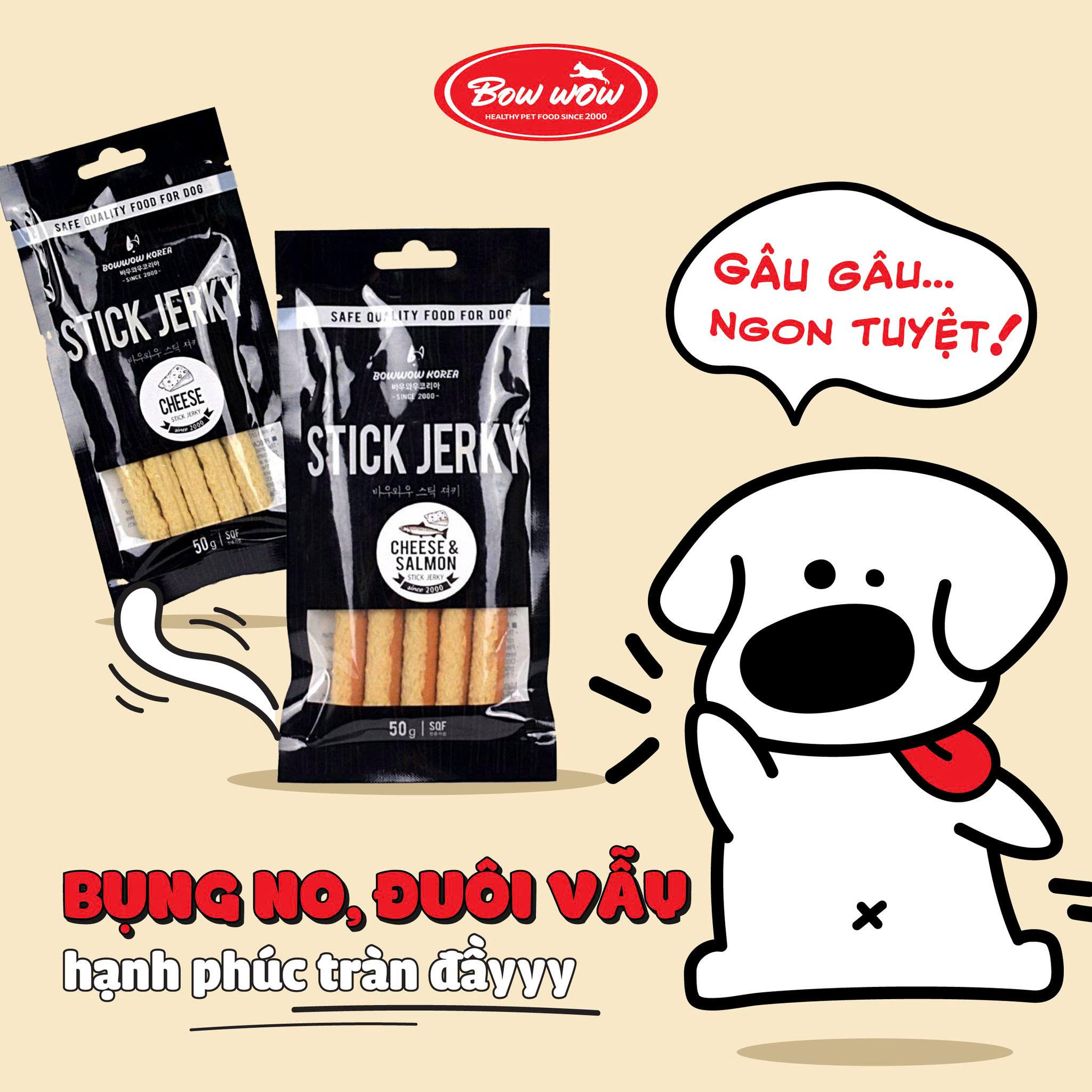 phô mai & cá hồi que 50gr Bowwow dành cho chó - T3 PETS SHOP