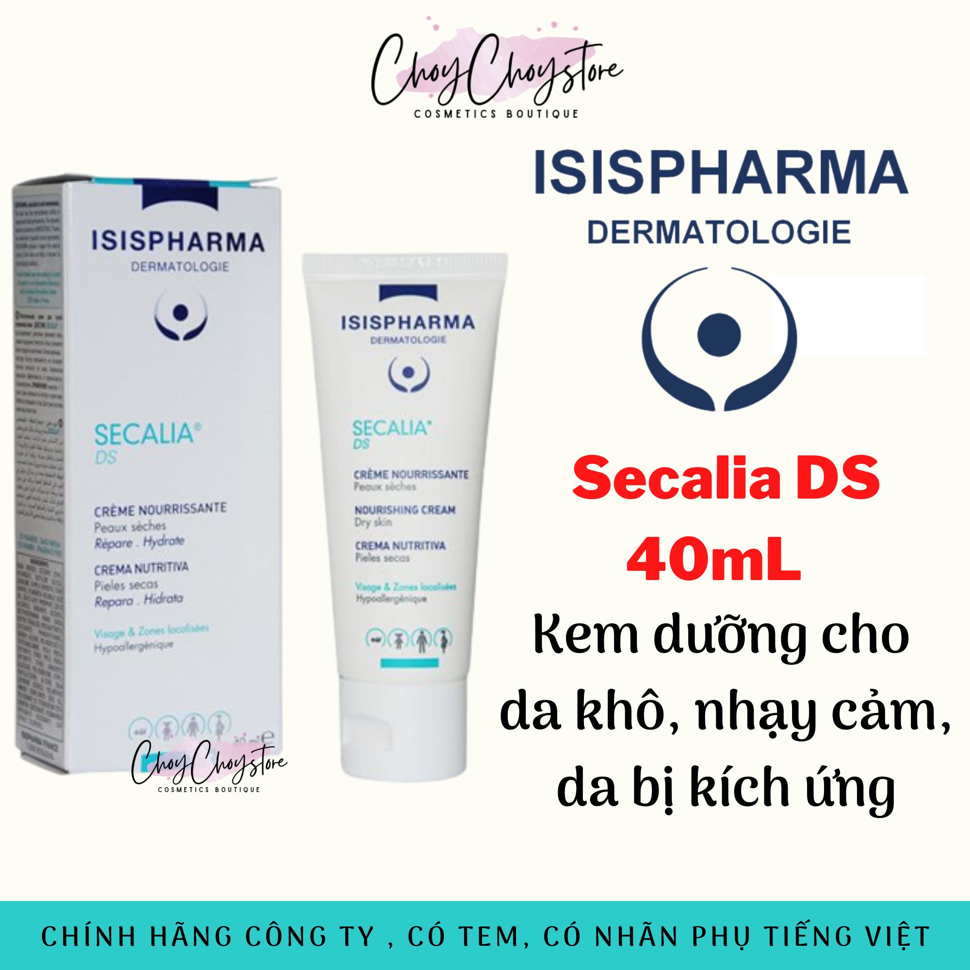 (Tem CTy) Kem dưỡng Isis Pharma Secalia DS 40mL Kem dưỡng cho da khô nhạy cảm da bị kích ứng