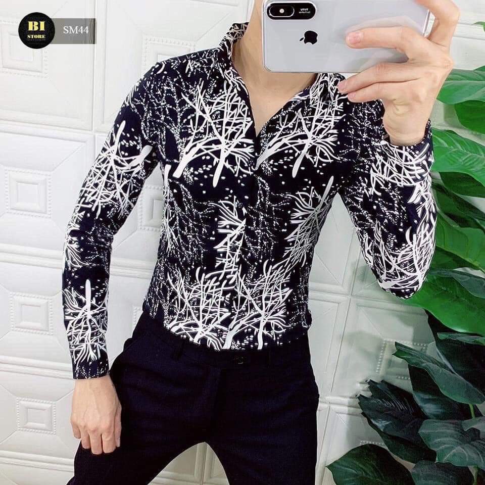 Sơ mi nam 3d tay dài họa tiết hoa lá siêu đẹp hàng chuẩn shop
