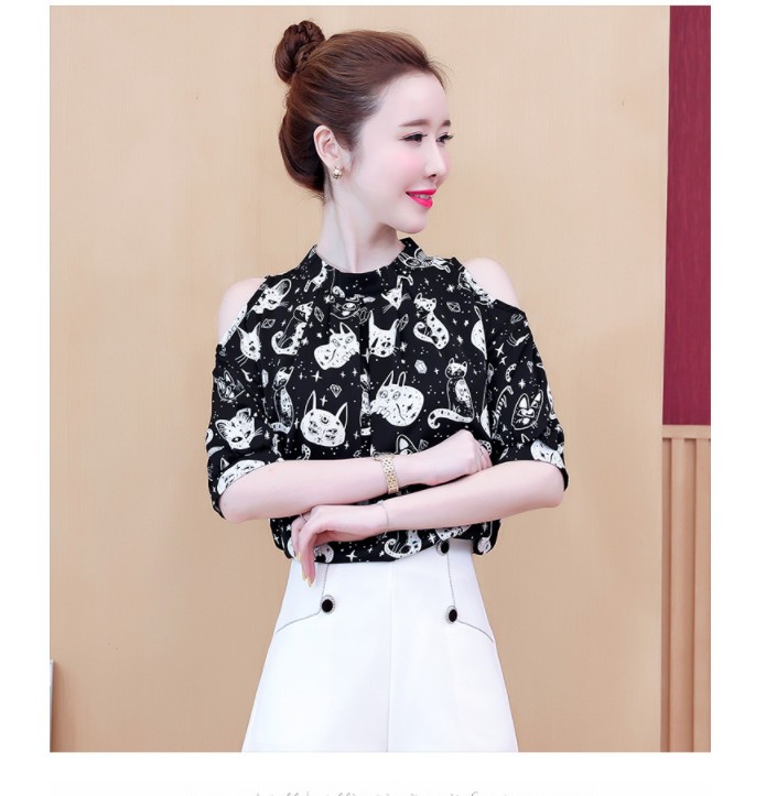 Áo kiểu phối sọc hở vai cách điệu BY6159 (BY6278)
