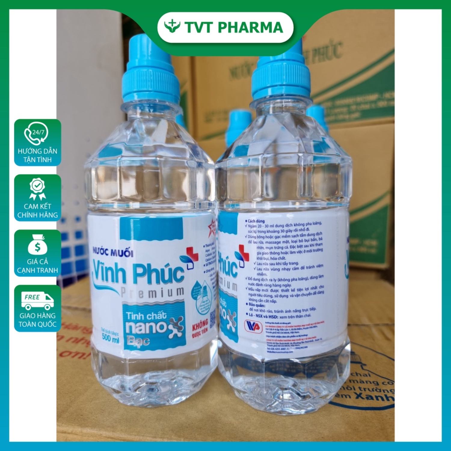 [ CHÍNH HÃNG ] NƯỚC MUỐI SINH LÝ NACL 0.9% VĨNH PHÚC NANO BẠC (500ML)