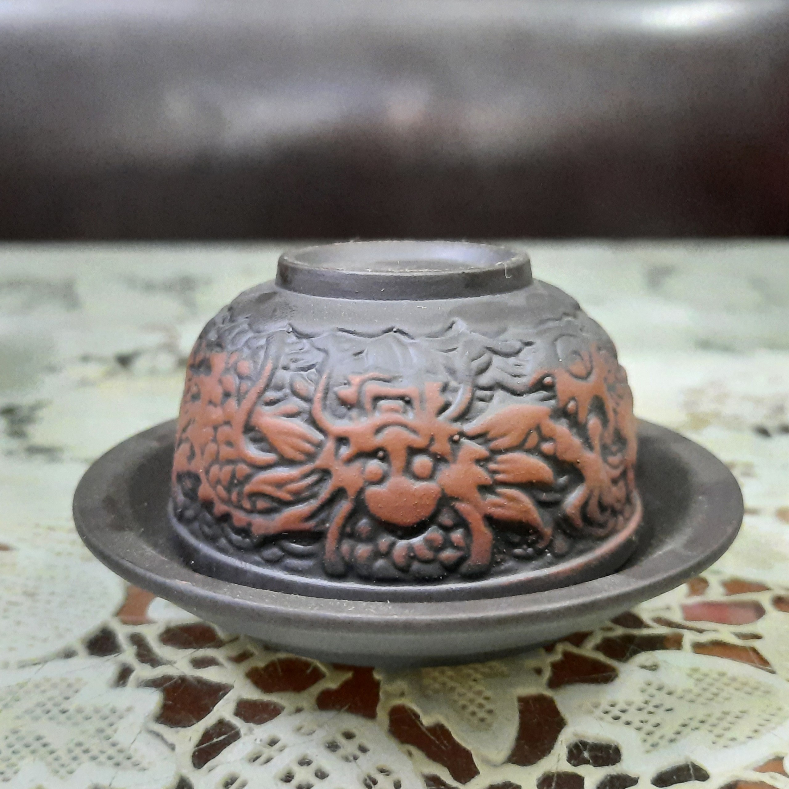 Bộ ấm trà tử sa khắc nổi cao cấp gốm sứ Bát Tràng