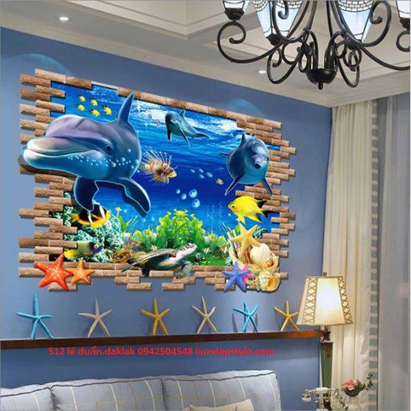 DECAL DÁN TƯỜNG HỒ CÁ 3D