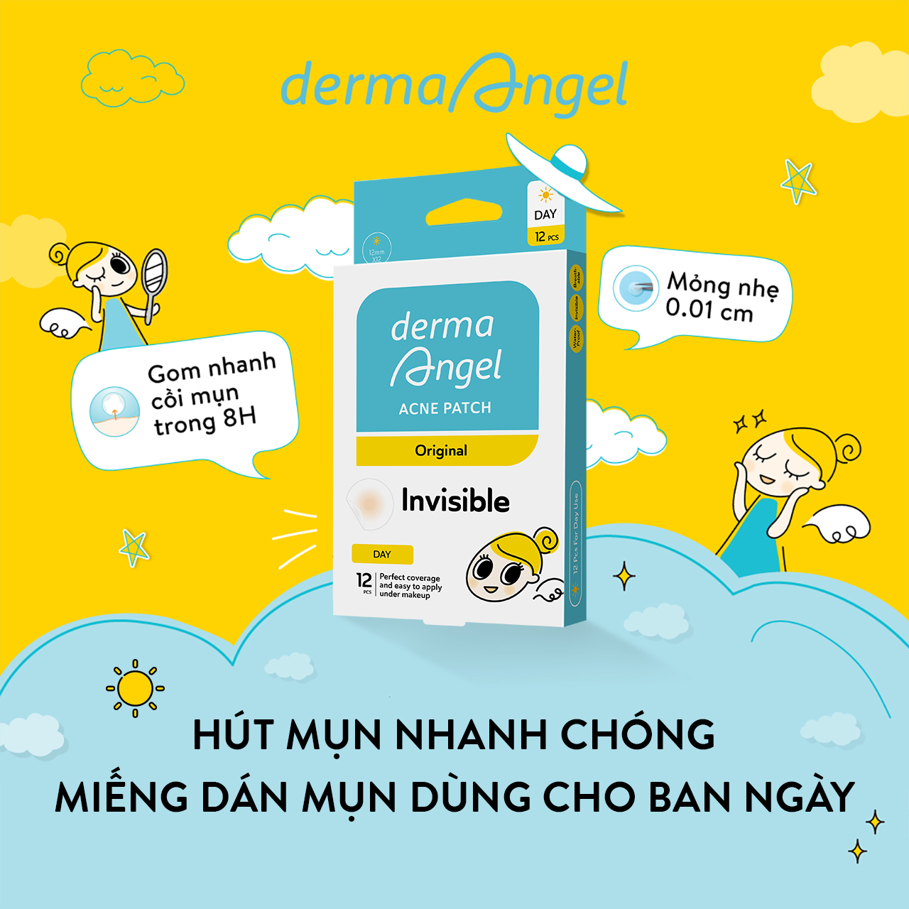 Combo Dán Mụn Day & Night Derma Angel 12 Miếng x 2