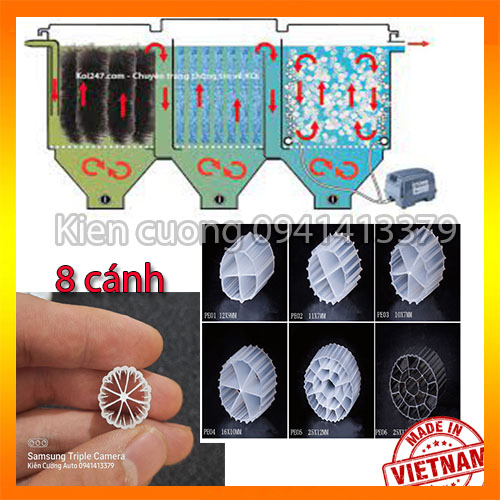 Hạt lọc Kaldnes 8 cánh đệm visinh , vật liệu lọc hồ cá