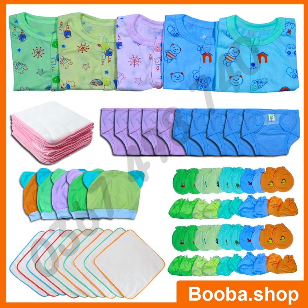 Combo 60 Món Đồ Dùng Cho Bé Sơ Sinh từ 2-6kg ( áo hoa tay dài nút giữa) 60ADH - Booba.shop