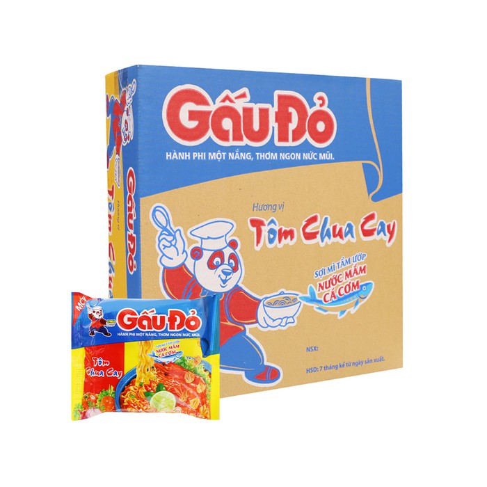 Thùng 30 gói mì gấu đỏ tôm chua cay 63g
