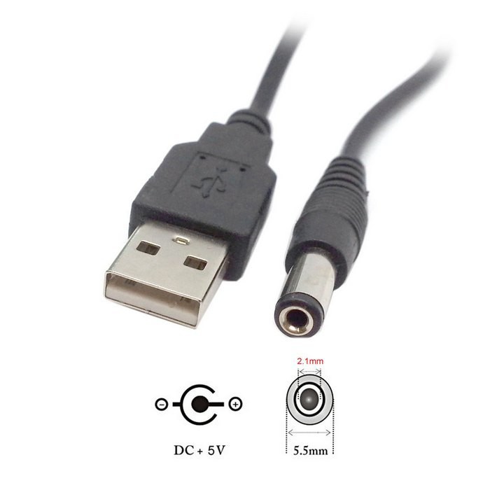 Cáp Chuyển USB ra 5V cổng tròn - Jack DC 5.5*2.1mm