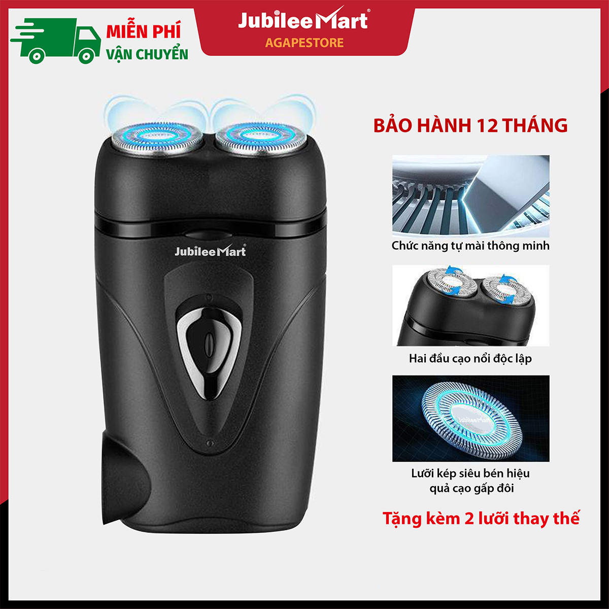 LOẠI TỐT -Máy Cạo Râu đa năng Thông Minh 3 LƯỠI KÉP chuyên nghiệp - TẶNG KÈM  đầu tỉa tóc mai - cạo KHÔ và cạo ƯỚT đều được